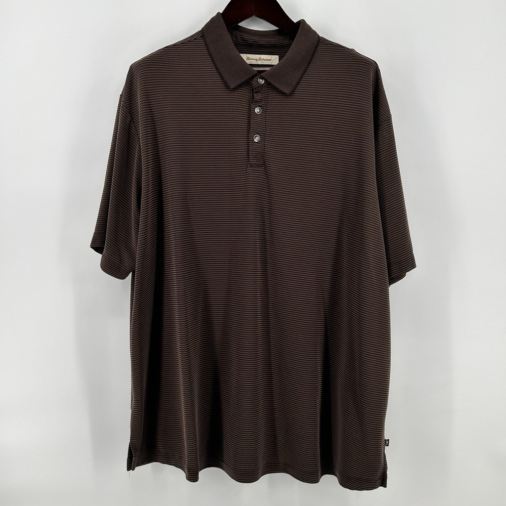 Tommy Bahama Polo Shirt Mens 2XL Brown Stripe Modal Blend Soft Textured Golf